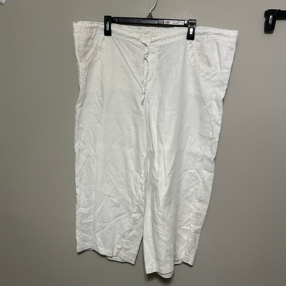 Merona Women's‎ White 100% Linen Capri Cropped Pants Drawstring Casual Summer - Picture 1 of 11